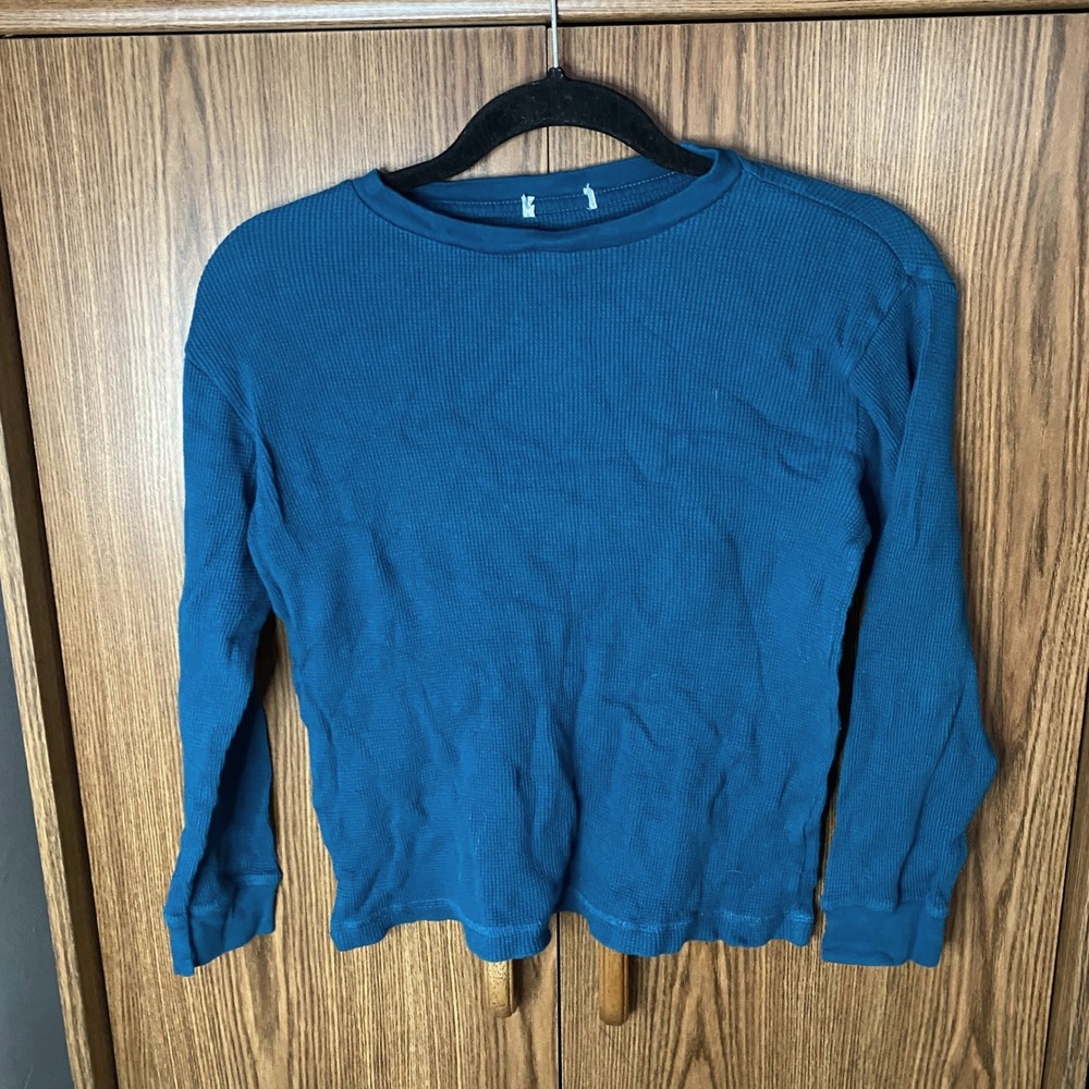 Gap Waffle Knit‎ Thermal Top Womens Medium Blue Teal Long Sleeve 100% Cotton